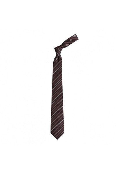 1001 Kravat Brown Striped 7.5 cm Wide Silk Tie