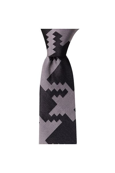 1001 Kravat Light Gray Panel Patterned 7 cm Wide Silk Tie