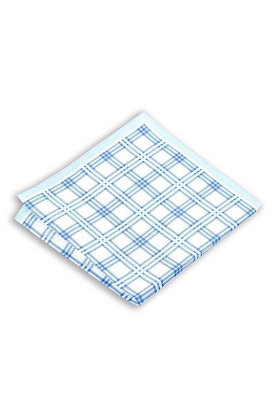 1001 Kravat Large Square Patterned Blue Colored Linen Pocket Handkerchief in 33x33 cm