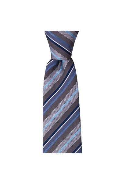 1001 Kravat Light Gray Striped 7.5 cm Wide Silk Tie