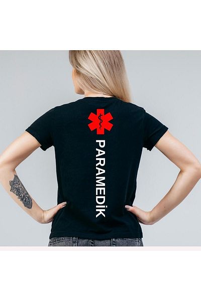 LecaTTe Tricou negru din bumbac de bază - DESIGN PARAMEDIC, MODEL-G