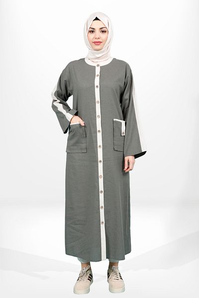 SheFa Πράσινο Hijab Wear - Λεπτομέρεια με ξύλινο κουμπί, γαρνιρισμένο 4136