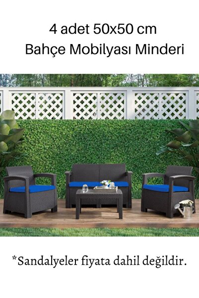 Elyaf Sepeti Bahce Mobilyasi Minderi 4' Lü 50x50x4 Cm Set Saks Mavi