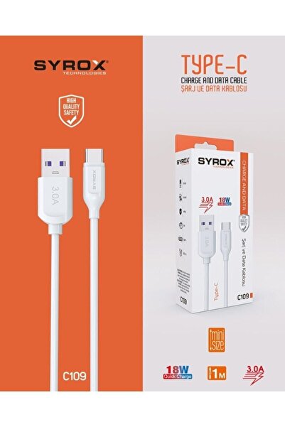 Syrox Hızlı 3.0 A Type-c Usb Girişli Şarj Kablosu