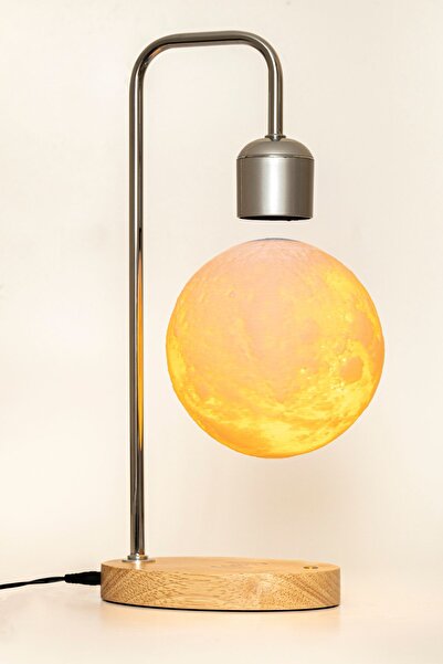 AmberLED Yüzen Ay Led Masa Lambası, Kablosuz Telefon Şarjı, 3 Işık Modu Ve Vintage-modern Tasarım