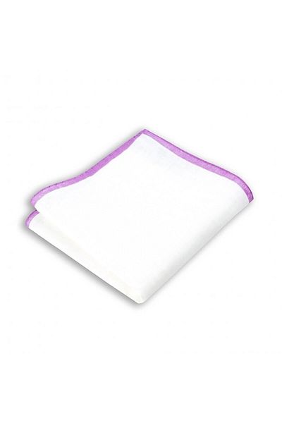1001 Kravat Linen Pocket Handkerchief with Purple Edge Stripes 33x33 cm Sizes