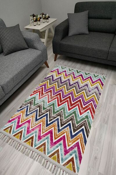 kilim home Covor decorativ țesut cu model antic, în zig-zag, în mai multe ton...