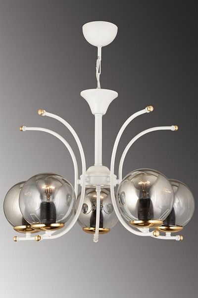 SONSUZ AYDINLATMA&AVİZE Fairy White 5-Piece Smoked Globe Glass Upward-Facing Modern Luxury Chandelier