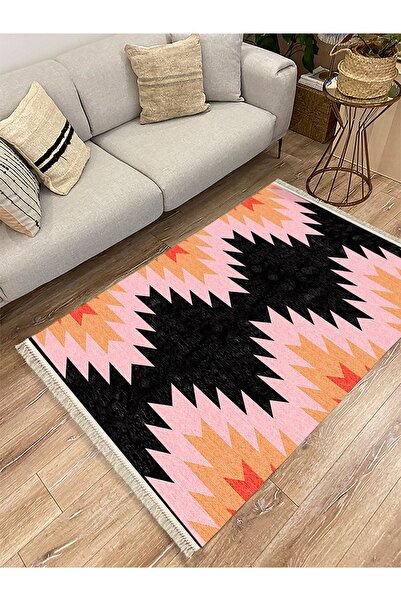 Generic Brand Covor decorativ țesut cu model geometric în tonuri de negru și ...