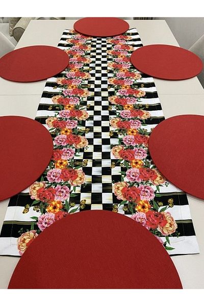 Premier Floral Patterned Runner + 6-Piece Plate Set