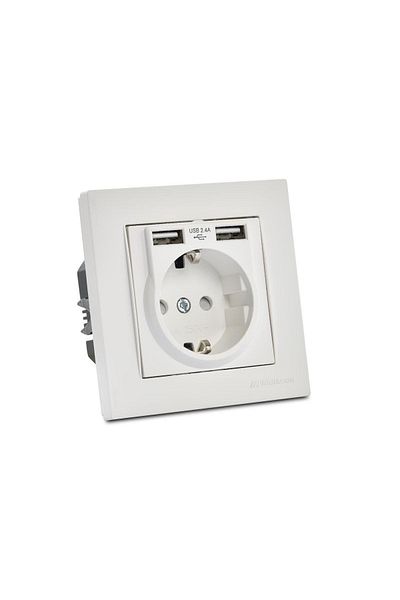 Mutlusan Rita Double USB Grounded Socket White