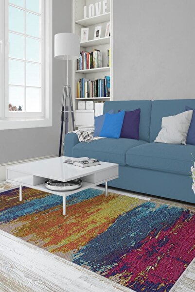kilim home Χαλί σενίλ της σειράς Mars με μουστάρδα και μοτίβο λουλουδιών με π...