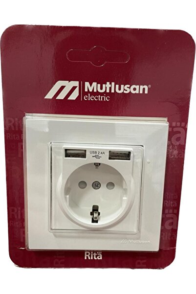 Mutlusan Rita İkili USB Şarjlı Topraklı Priz Beyaz