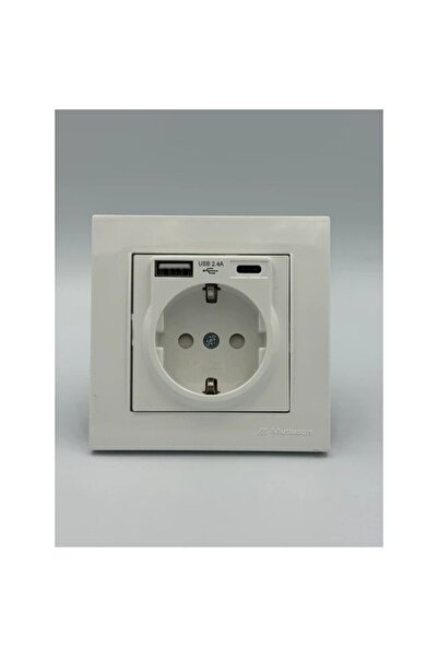 Genel Markalar Rita USB + Type-C Li Topraklı Priz Beyaz