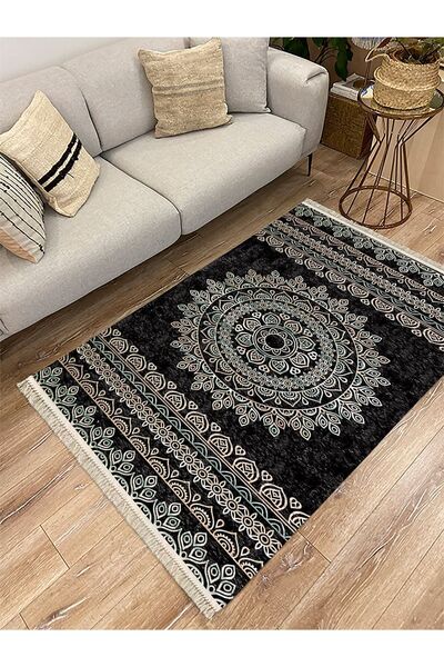 kilim home Covor decorativ țesut din seria Cotton, negru crem, cu model antic