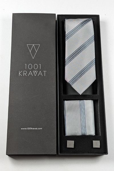 1001 Kravat Men's Gift Set - With Handkerchief, Tie and Cufflinks