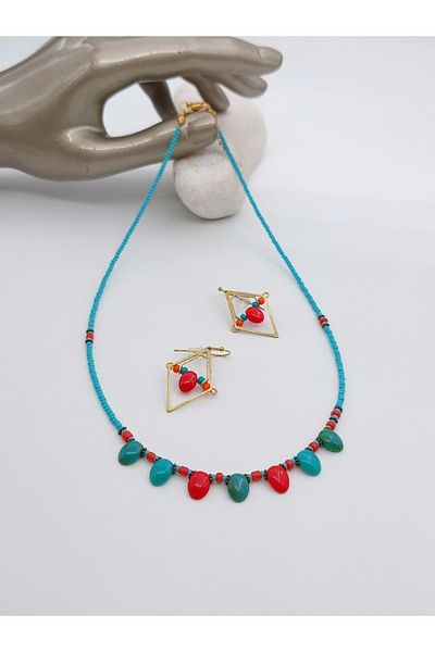takitokaciniz Czech Glass Women's Necklace Earring Set