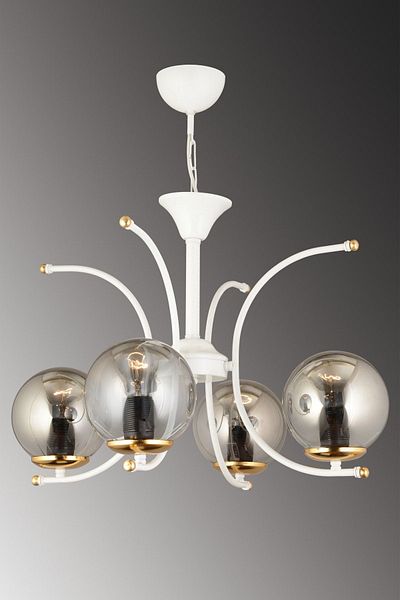 SONSUZ AYDINLATMA&AVİZE Fairy White 4-Piece Smoked Globe Glass Upward-Facing Modern Luxury Chandelier