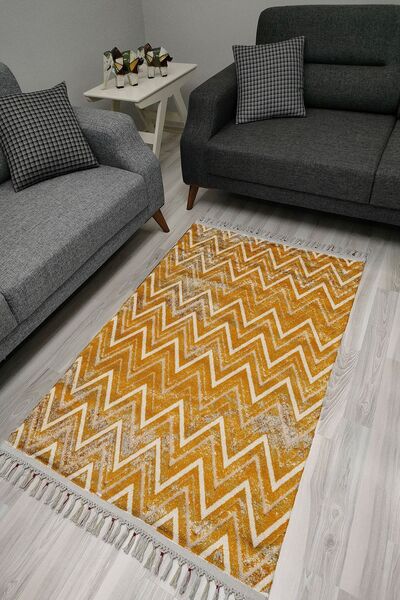 kilim home Covor decorativ țesut din seria Cotton, în tonuri de muștar, cu mo...