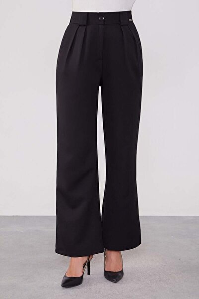 Levidor Double Pleated Black Fabric Trousers