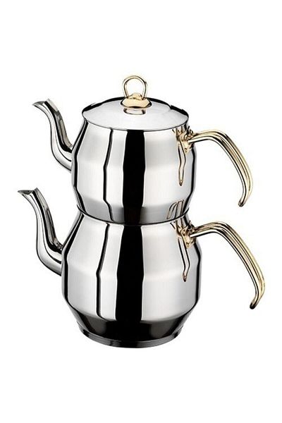 İnter Gold Mini Size Corner Teapot Steel - White