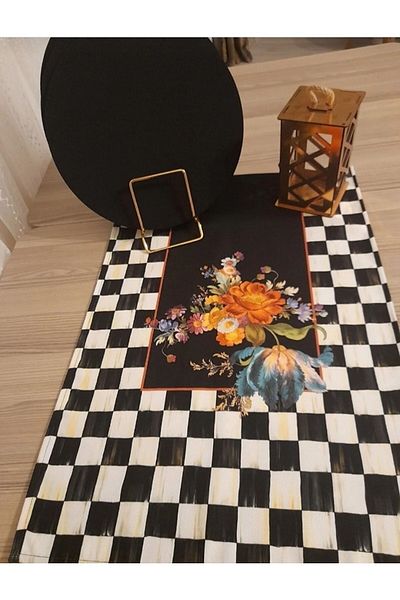 Premier Μαύρο φορτίο MDF 6 τεμαχίων - Αμερικάνικο & Service Heart Pattern Red Printed Runner