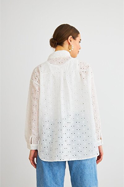 Basicpark Chiko Stone Embroidered White Embroidery Shirt