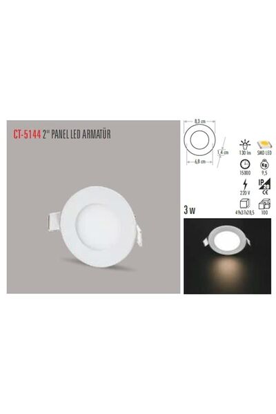 Cata Ct-5144-g Panel Led Slim Yuvarlak Spot 3 W 3000k Gun Işığı Beyaz Gövde