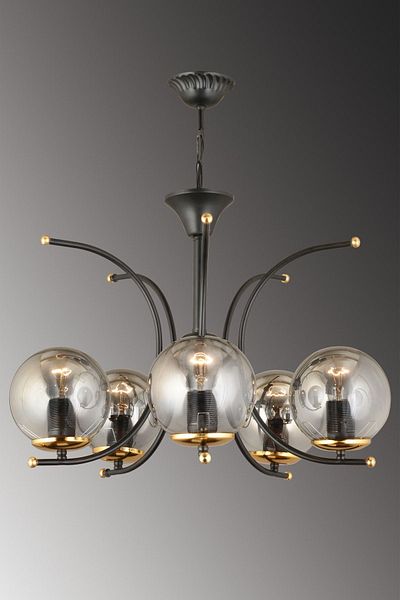 SONSUZ AYDINLATMA&AVİZE Fairy Black 5-Piece Smoked Globe Glass Upward-Facing Modern Luxury Chandelier