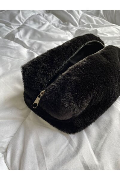 luckyjoys حقيبة مكياج قطيفة سوداء متوسطة الحجم - حامل قلم