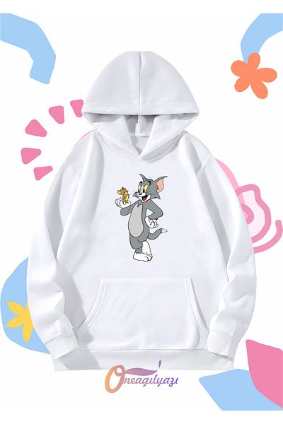 oneagılyazı Unisex Kids Sweatshirt - Tom and Jerry Printed, Oversize Hoodie