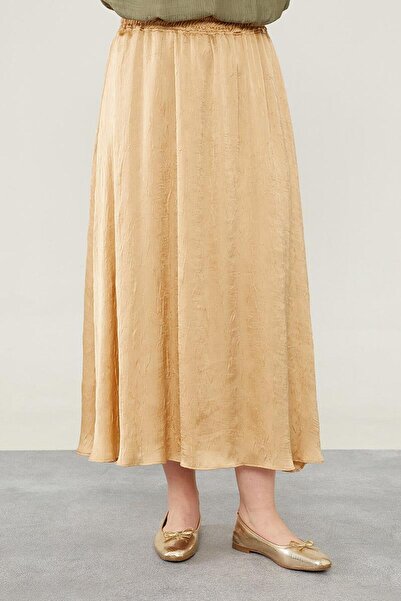 Levidor Fusta din satin cu talie elastică A.beige