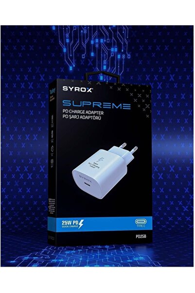 Syrox Pd25B 25W Pd 3A Type-C Çıkışlı Şarj Adaptörü (Başlık) Beyaz