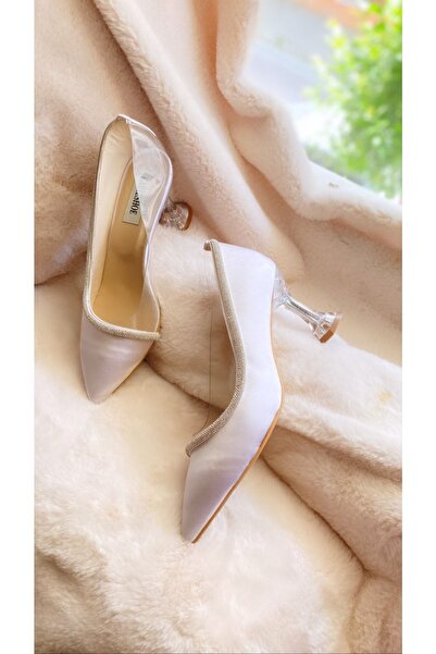 White Satin Women's Transparent Shoes Champagne Heel