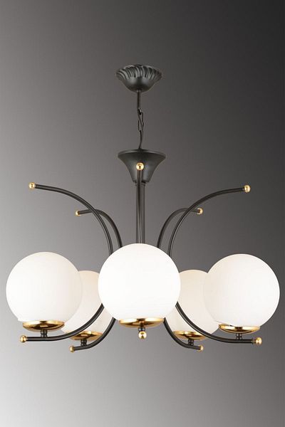 SONSUZ AYDINLATMA&AVİZE Fairy Black 5-Piece White Globe Glass Upward Facing Modern Luxury Chandelier