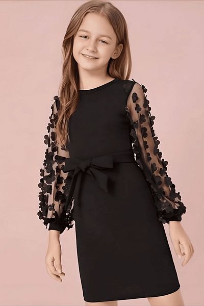 egolika kids Girl - Sheer Sleeve Flower Patterned Evening Dress Graduation Dress