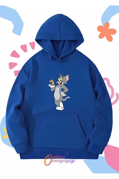 oneagılyazı Unisex Kids Sweatshirt - Tom and Jerry Printed, Oversize Hoodie