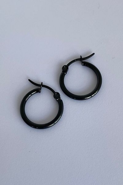 TAKIŞTIR Black Color Hoop Steel Earrings (Pair)