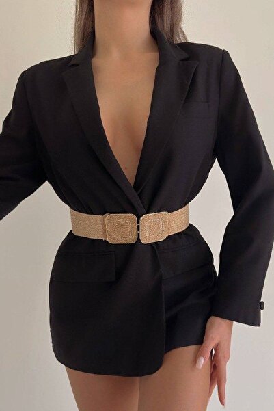 lovebox Women's Square Buckle Design Straw Belt 1928