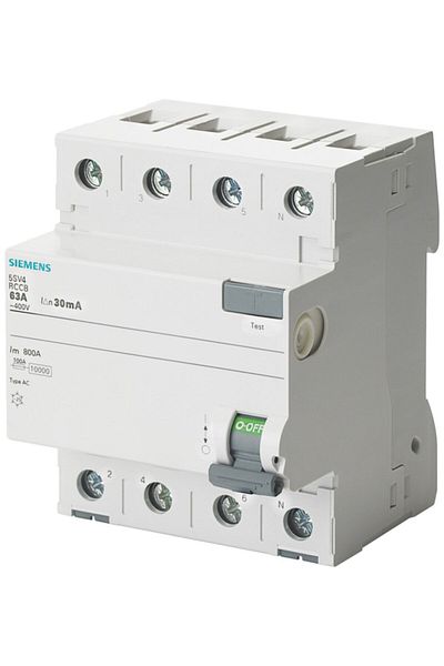 Siemens 4 Pieces 5sv4344-0 40a 30ma 400v (3 Phase+neutral) Residual Current Protection Relay