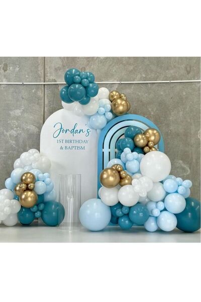 Çemrek Süs Parti مجموعة سلسلة بالونات من الكروم والذهب الأبيض باللون الفيروزي...