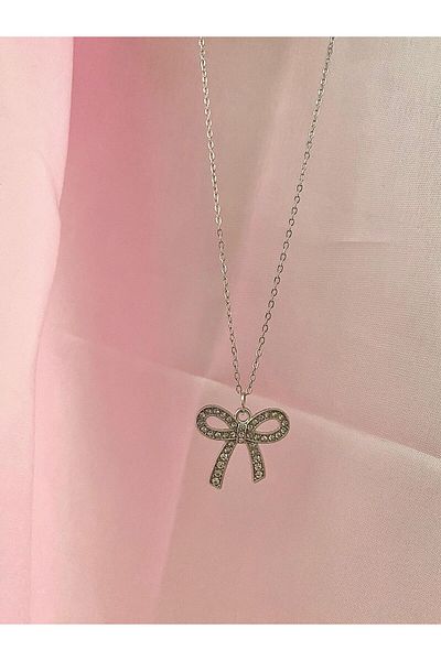 bohemian takı tasarim Coquette Zircon Stone Bow Necklace