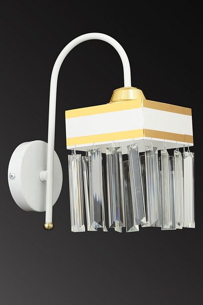 SONSUZ AYDINLATMA&AVİZE Cane White Crystal Stone Square Downward Facing Modern Sconce with Yellow Stripe