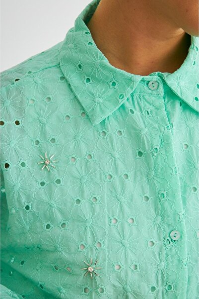 Basicpark Chiko Stone Embroidered Mint Embroidery Shirt
