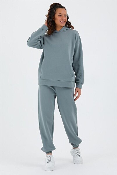 ESPİNA Γυναικείο σετ φούτερ με ελαστική μέση και πόδια με τρεις κλωστές Fleece Oversize