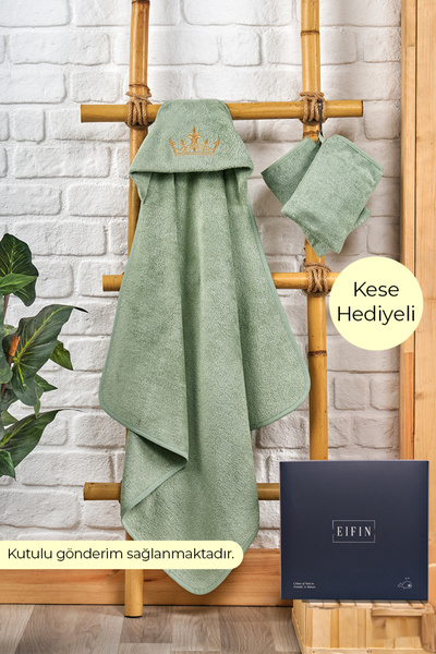 EIFIN 100x100 Cm Bambu Taç Nakışlı Özel Kutusunda Bebek Havlu Kundak Ve Kese ...