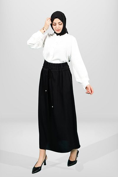 Beyza Fusta neagră cu talie elastică 4170