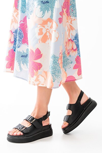 Aymood 24422-1185 Black Women's Sandals - Wedge Heel