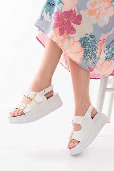 Aymood 24422-1185 Sandale albe pentru damă cu toc cu pană