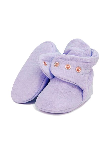 Ella Bonna Fliederfarbene Babyschuhe aus Bio-Baumwoll-Musselin – Neugeborene